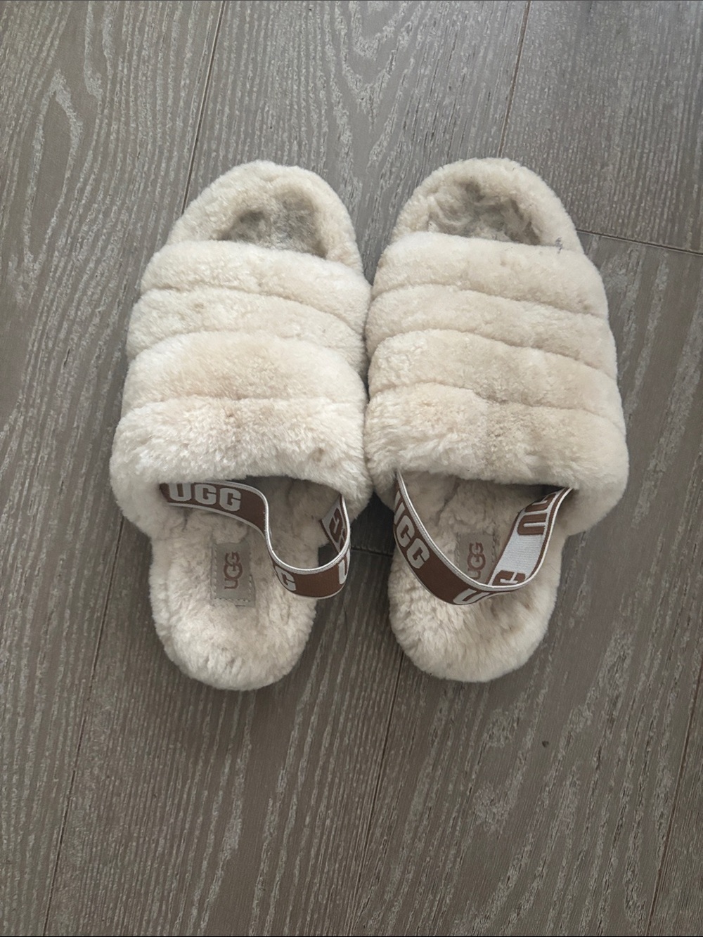 UGG Women's Cream Fluff Slide with Branded Back Strap